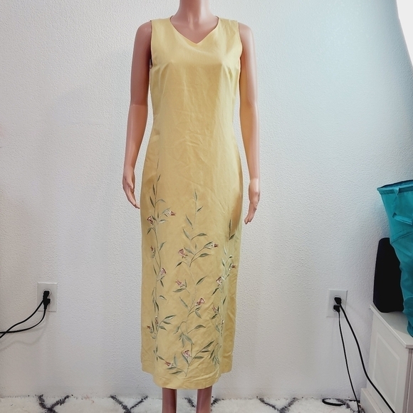 Plaza South Linen Blend Sleeveless Yellow Shift Maxi Dress Size: 10 - Picture 1 of 12